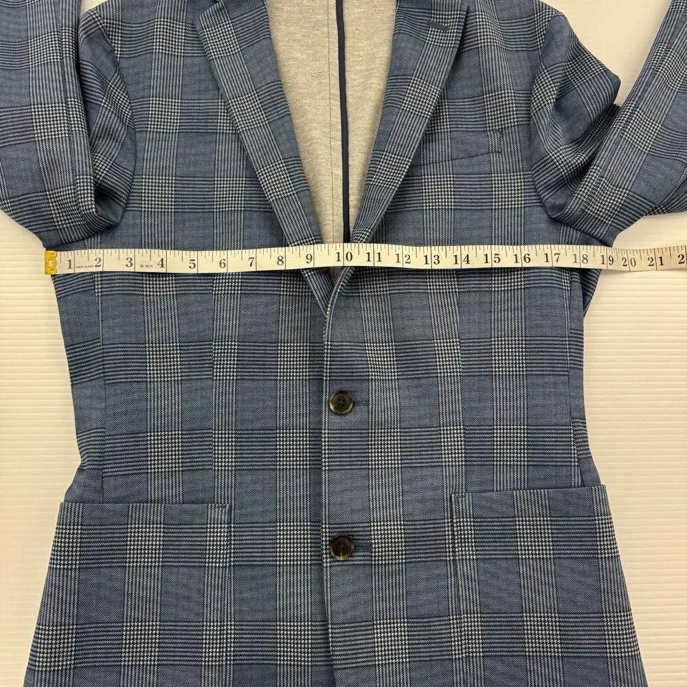 J Ferrar Slim Fit Sport Coat 34R Blue Plaid Windowpane Stretch Blazer Mens